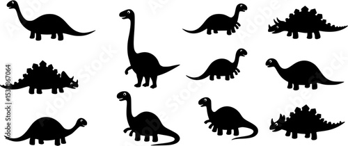 set of Simple Dinosaur Silhouette Clipart for Kids, set on a Transparent Background with Rainbow Colors
