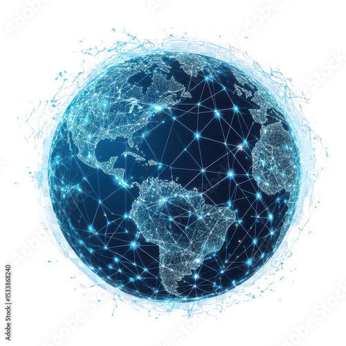 Global Network Connections Blue Illuminated Earth Sphere Digital Art