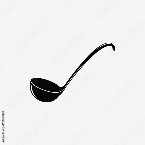 Download a clean black ladle vector silhouette on a white background. Perfect for kitchen designs, culinary art, or cooking-themed graphics. High-quality and easy to customize.