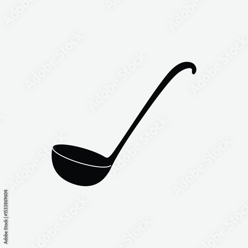 Download a clean black ladle vector silhouette on a white background. Perfect for kitchen designs, culinary art, or cooking-themed graphics. High-quality and easy to customize.
