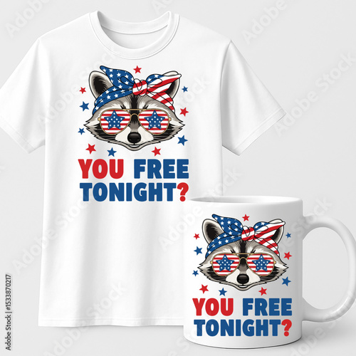 Funny Patriotic Raccoon "You Free Tonight?" – 4th of July Mug and T-Shirt Design

