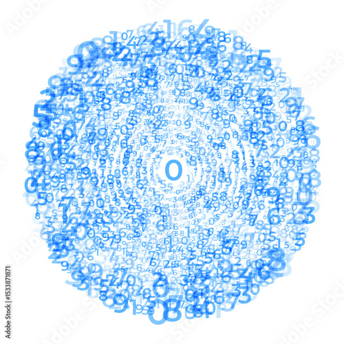Digital data array, Abstract Concentric circles of Digits Swirling in Digital Pattern. spiral of numbers, abstract math background, big data and digital security concept