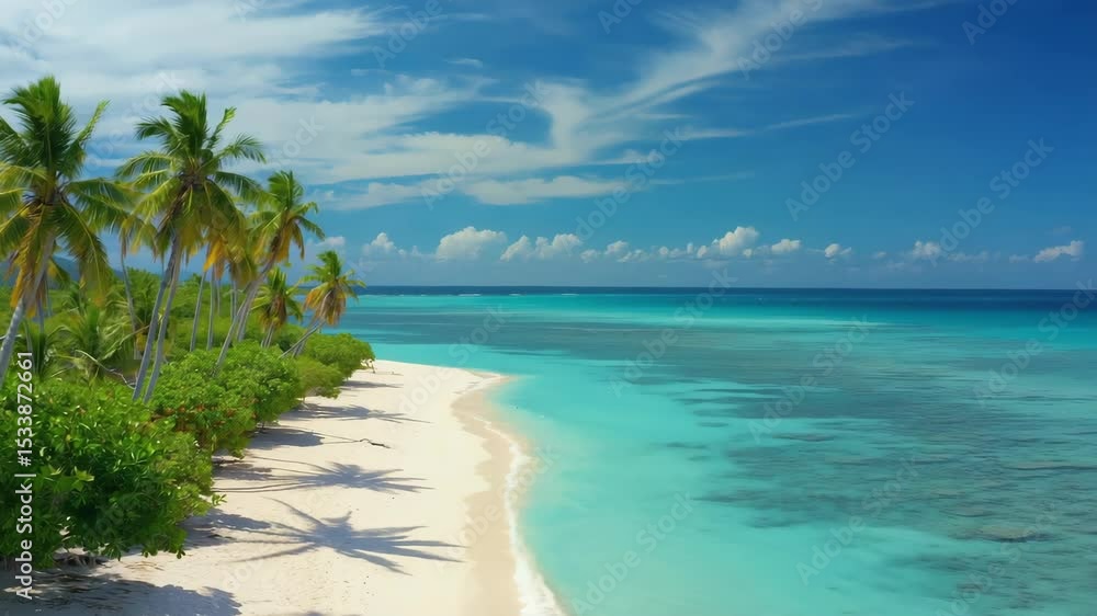 Exotic Tropical Beach with Clear Blue Water and Palm Trees Exotic Tropical Beach with Clear Blue Water and Palm Trees