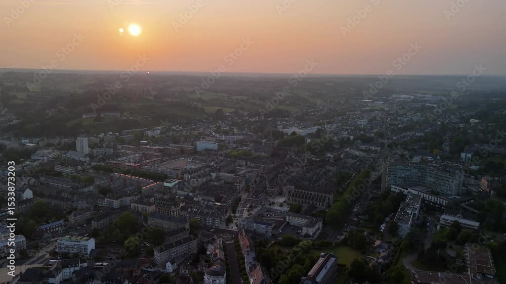 Evening Flight Over Lisieux City, Normandy, France Evening Flight Over Lisieux City, Normandy, France