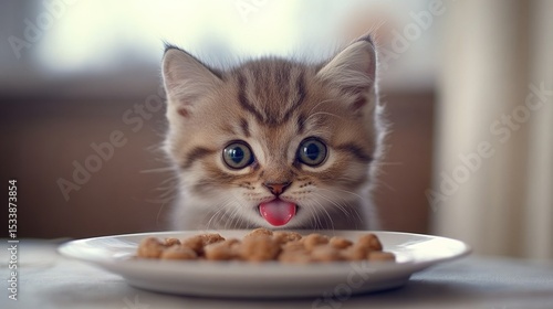 Little cat eating food.