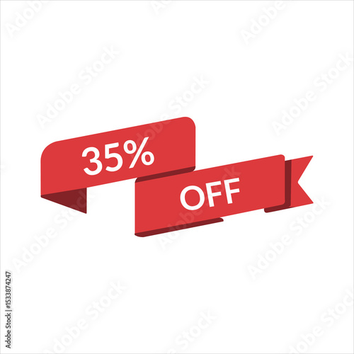 35% OFF red ribbon discount label vector on white background