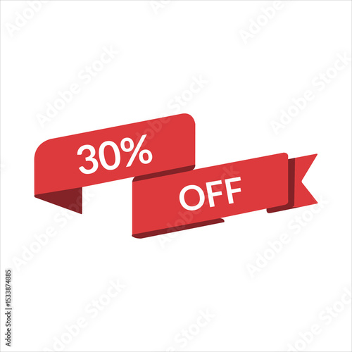 30% off red ribbon discount label vector on white background