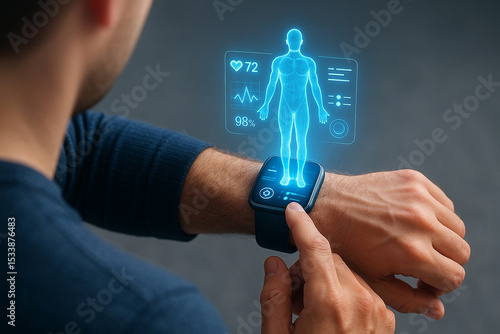 Health monitoring smartwatch with body scan and vital signs tracking technology for wellness app