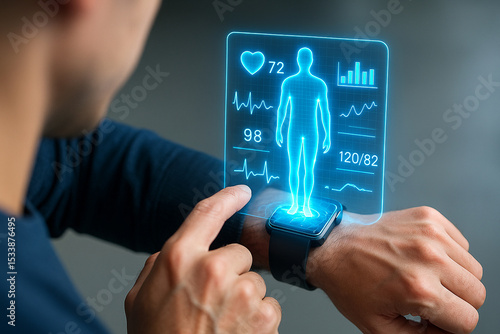Wearable health technology smart watch for fitness tracking and monitoring vital signs and wellness data