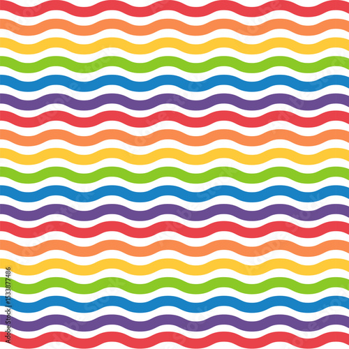 Seamless pattern with colorful waves.Pride month symbol background.Rainbow repeat pattern isolated on white background.Colorful vector background.