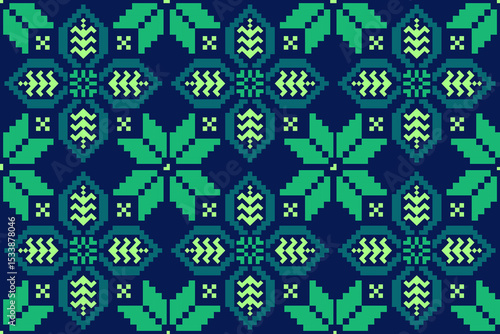 Cross stitch pattern concept showcasing traditional ethnic geometric pattern, Design for textile, background,carpet,wallpaper,clothing,wrapping,Batik,fabric,Vector illustration	
