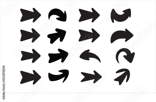 A collection of diverse, hand-drawn arrow icons in black on a white background vector