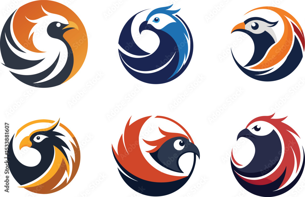 Fototapeta premium Six Abstract Bird Logos Perfect for Branding Design Projects needing a powerful and versatile symbol