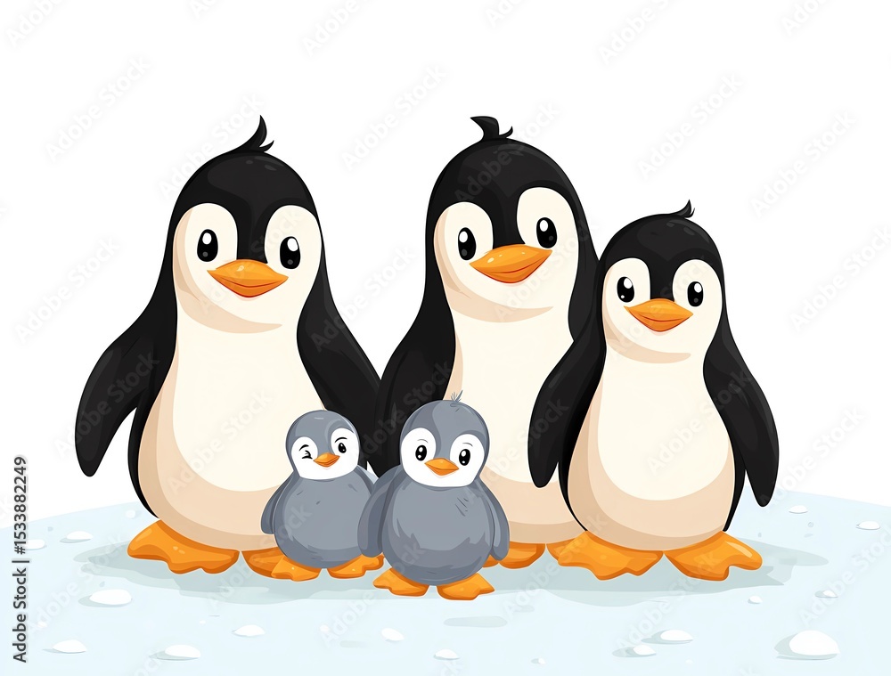 Naklejka premium Cute Penguin Family Illustration – Holiday and Family Celebration Theme