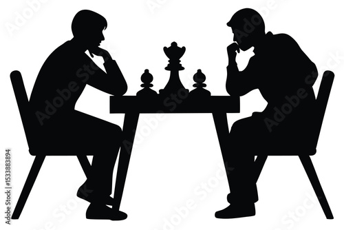 Black Silhouette Chess Game Two Players Contemplate Strategy at a Chessboard Table