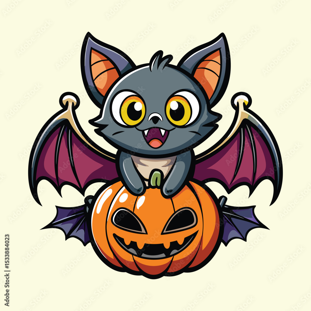 Obraz premium Cute Halloween Bat on Pumpkin