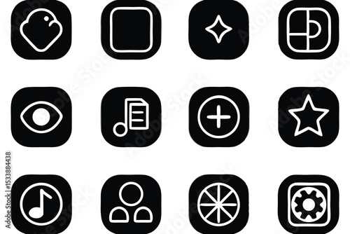 Black and white set of iconography representing diverse elements and functionality