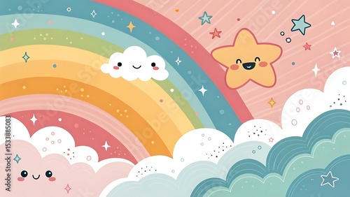 Abstract kawaii Colorful Sky rainbow background. Soft gradient pastel Comic graphic. Concept for children