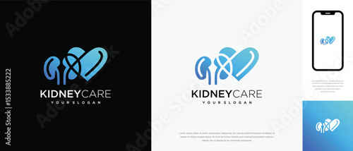 Kidney love logo design. Kidney internal organ logo design vector icon	
