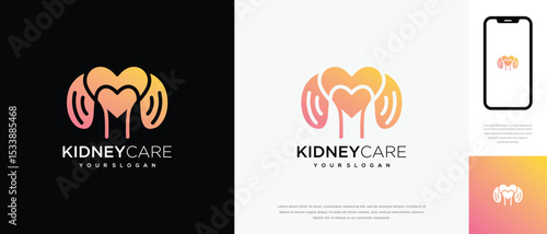 Kidney love logo design. Kidney internal organ logo design vector icon	