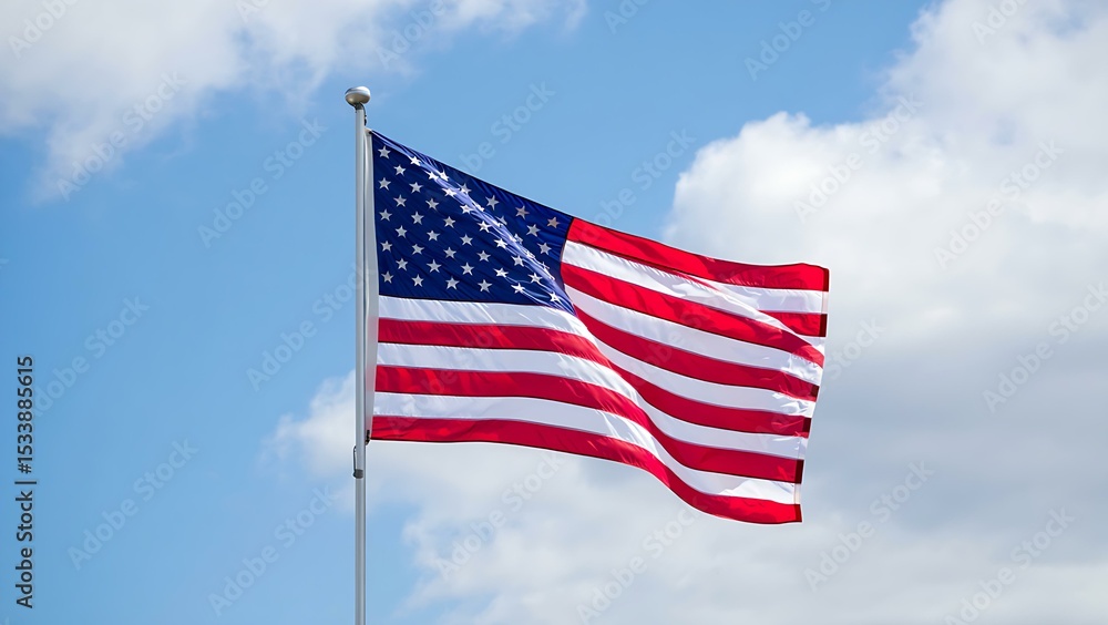 American Flag Waving Proudly in the Blue Sky American Flag Waving Proudly in the Blue Sky
