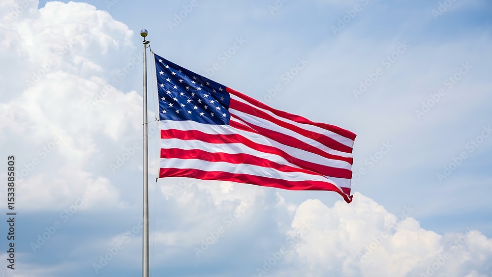 Obraz premium American Flag Waving Proudly Against Blue Sky