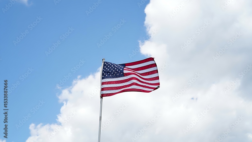 American Flag Waving in Blue Sky American Flag Waving in Blue Sky