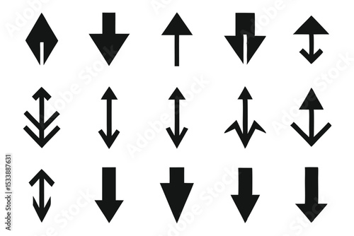 Collection of diverse black arrow icons and symbols representing directions and navigation