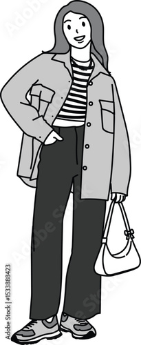 illustration, Adult female in casual look, drawing cartoon avatar woman, cute model lady, people