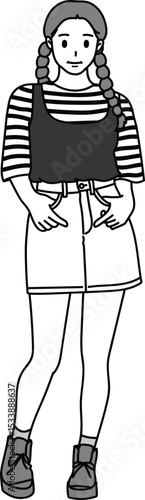 Illustration of a woman in cute dress with skirt, a girl drawing, a nice lady, a cartoon drawing