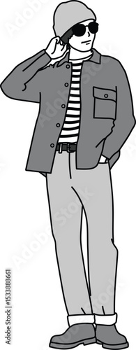 Illustration vector Adult male in casual look, guy drawing cartoon avatar man, handsome model, people, street fashion