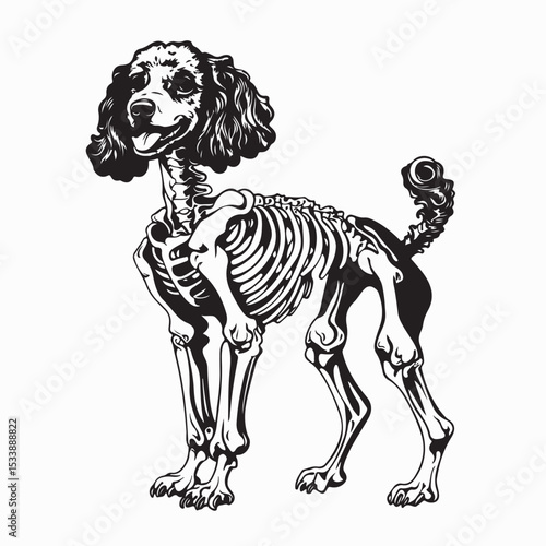 Creepy Poodle Skeleton Standing in a Spooky Pose Vector Illustration