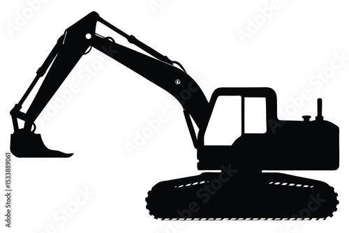 Heavy Machinery Isolated Black Silhouette of Powerful Excavator on White Background Illustration