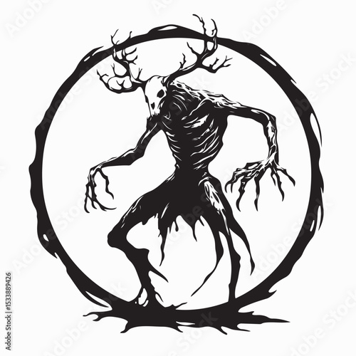 Scary Wendigo Image Vector. Black and white Wendigo Image Vector on white background.