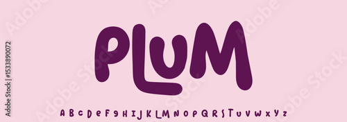 Summer Plum, joyful lettering, cartoon rounded typography. Childish font for friendly logo headline of culinary recipe book, sweets, ice cream title. Food typographic design. Vector typeset.