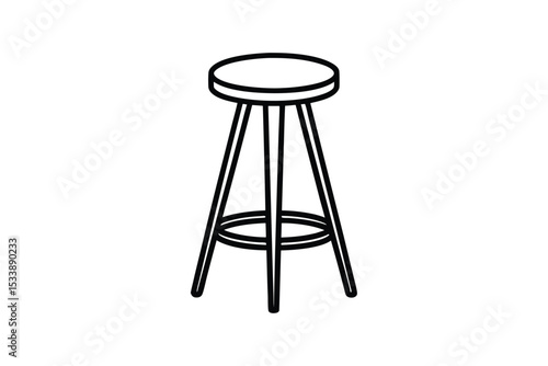 Outline vector art illustration of a bar stool with metal legs and circular seat.eps