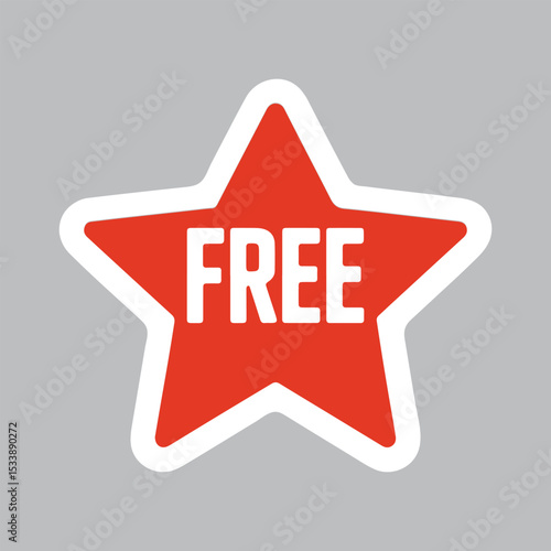 Red star-shaped FREE label vector design — bold promotional sticker graphic for highlighting free offers, giveaways, and marketing materials in ecommerce and retail advertising.