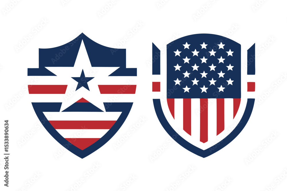 Fototapeta premium Patriotic Shield Designs Featuring Stars and Stripes in Red, White, and Blue