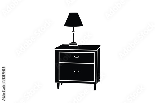 Silhouette vector art illustration of a nightstand with lamp and drawers.eps