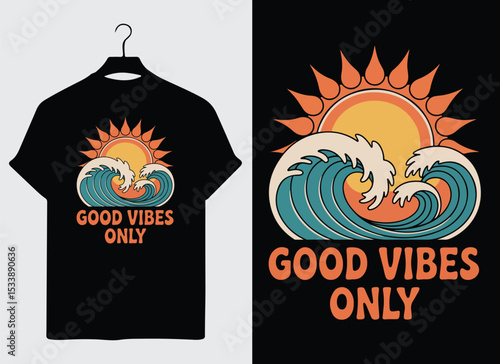 Good Vibes Only with rising sun icon — clean motivational vector for morning energy, positivity, and mindful start to the day.