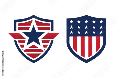 Patriotic Shields Emblems Red, White, and Blue Designs Representing American Ideals and Values
