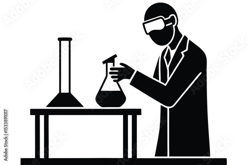 Scientist Working With Flasks and Graduated Cylinder in a Laboratory Setting Icon