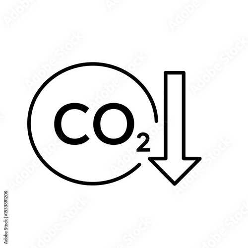 CO2 reduction symbol with downward arrow in minimalist design  