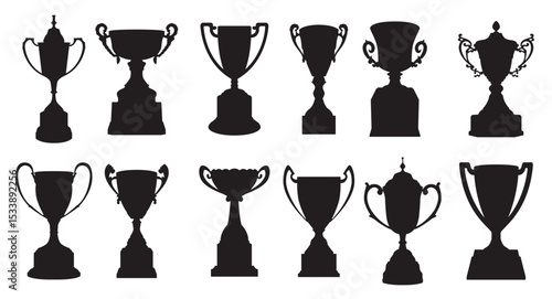 trophy cup icon bundle set silhouette design