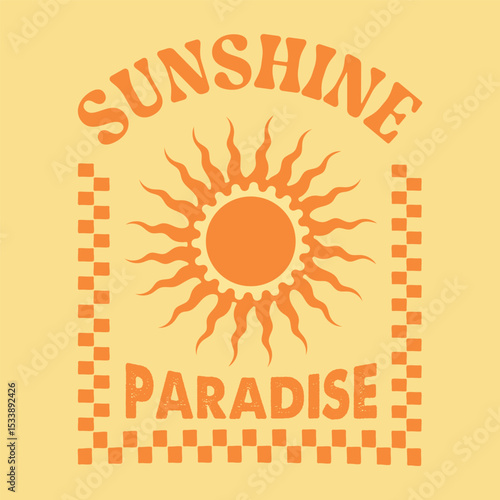 Zodiac, Astrological Symbol Horoscope Sun. Sunshine Paradise, text with a waves illustration, for t-shirt prints, posters. Summer Beach Vector illustration.	