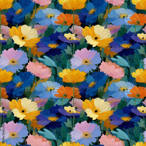 Colorful floral seamless pattern with various flowers in a vibrant design  