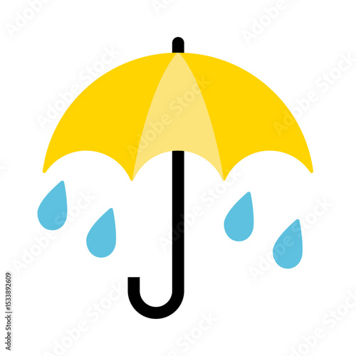 Yellow Umbrella with Raindrops Icon in Flat Style
