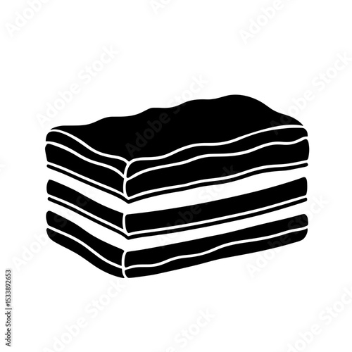 Minimalist black silhouette of millefeuille slice on white background