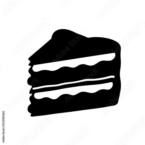 Minimalist black silhouette of sachertorte slice with chocolate layers and apricot jam