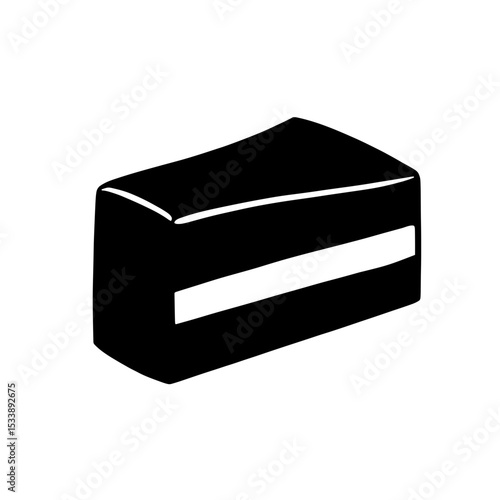 Minimalist black silhouette of a slice of opera cake with chocolate and coffee layers